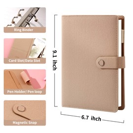 Spiral Leather Journal Writing Notebook, 6 Ring Binder Refillable Diary Notepads, Vintage Business Planner Personal Organizer, Agenda for Men Women, Faux Cloth Cover, A5 Size，Khaki