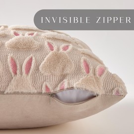 DFXSZ Easter Pillow Covers 20x20 inch Set of 2 Easter Decorations Pink Ears Beige Rabbit Soft Plush Faux Fur Jacquard Throw Pillows for Bedroom Sofa Holiday Festivals Home Decor FHJ-17C20