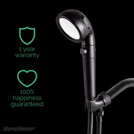 Original StoneStream® EcoPower Shower Head System — Spa Like Ionic Filter to Soften Water, Increase Pressure & Save Water — Multi Function Showerhead + 4-in-1 Wall Adapter Kit — Matte Black