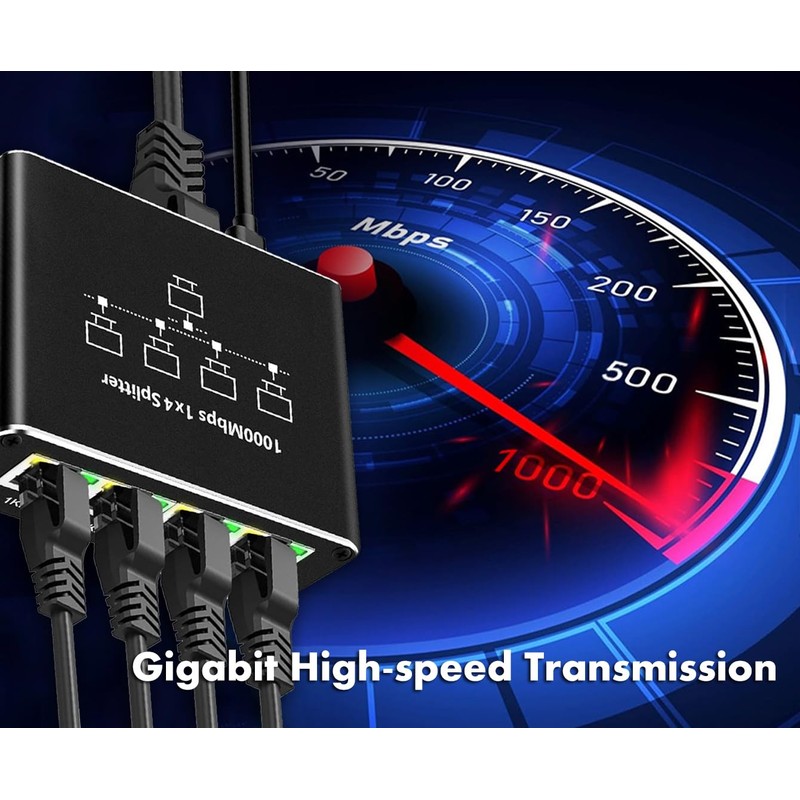 Ethernet Splitter 1 to 4, 1000Mbps High-Speed Internet Splitter, Gigabit