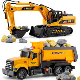 LerBao 2 Pack Large Construction Engineering Truck Toys,Moveable Claw Excavator & Lifting Back Dump Truck Toy for 3 4 5 6 7 8 Years Old Boys Kids Childs Toddlers Birthday Christmas GIFS