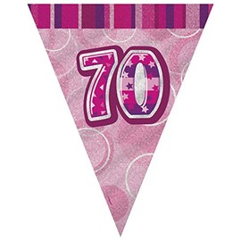 Unique Party 90957 - 9ft Foil Glitz Pink 70th Birthday Bunting Flags
