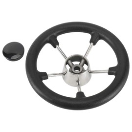 NovelBee 11-1/2 Inch Stainless Steel 5 Spoke Boat Marine Destroyer Steering Wheel with Black PU Foam (Without Knob)