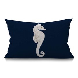 BGBDEIA White Sea Horse Lumbar Cushion Cover 30X50cm 12x20 Inch Decorative Bedroom Living Room Navy Blue Nautical Marine Coastal Ocean Theme Rectanglar Throw Pillow Cover for Bed Sofa Couch