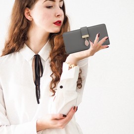 TAN.TOMI Women's purse, women's purse made of smooth and soft synthetic leather, women's wallet with capacity and many compartments, women's purse., darkgray, ornamented