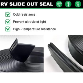 RV Slide Out Seal 1-1/2" x 9/16" x 25' Black Rubber Slideout Wiper Seal Replacement Weather Stripping R854056.(Clip-On)