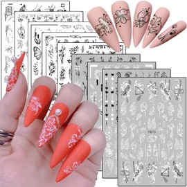 Flowers Nail Transfer Decals, Holographic 3D Flower Nail Self-Adhesive Sticker Design, Floral Leaf Butterfly Nail Art Stickers Decorations for Women Manicure Nail Art Tips, Resin Blossom Nail Decal