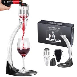 D&Slifei Wine Aerator Pourer with Tower Stand and Sediment Filter,Unique Three-Stage Aeration Design Quickly Enhances Wine Flavors with Smoother Finish (Tower,Silvery)