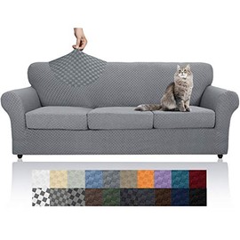 YEMYHOM Latest Checkered 4 Pieces Couch Covers for 3 Cushion Couch Extra Large High Stretch Thickened Sofa Cover for Dogs Pets Anti Slip Furniture Protector Sofa Slipcovers (XL Sofa, Light Gray)