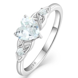 Vesitim Celtic Knot Rings for Women 925 Sterling Silver Solitaire Ring Wedding Engagement Band Heart Birthstone Jewelry Size 5-10, 7, Sterling Silver, Cubic Zirconia