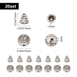 SUNNYCLUE 1 Box 20 Sets Guru Beads Antique Silver Plated 3 Hole Alloy Buddha Buddhist Prayer Cone Caps Bead Loose Spacer Bali Tibetan Style for DIY Jewellery Making Craft Supplies