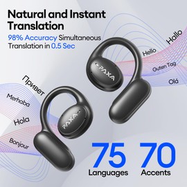 PAXA AI Translation Earbuds Real Time, 3-in-1 Translator Earbuds 145 Language & Accents, Bluetooth 5.4 Translating Earbuds, Audifonos Traductores Inglés Español, OpenAir5 Black