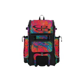 Boombah Rolling Catchers Superpack Baseball/Softball Gear Bag - 23-1/2" x 13-1/2" x 9-1/2" - Lava 3 Multi - Telescopic Handle - Holds 4 Bats - Wheeled Version