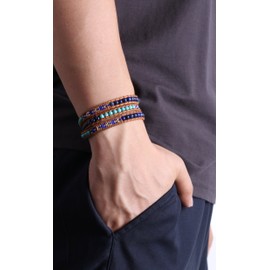 KELITCH 3 Wrap Bracelets for Women Turquoise Bracelets Silver Metal Nugget Cuff Leather Bracelets 028, Leather, Pyrite