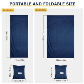 KOSMUSMO Sleeping Bag Liner, Ultralight Travel Sheet with Zipper and Compact Carry Bag, Portable Sleeping Camping Sheet, Soft Sleeping Bag Sack for Hotel, Hiking, Tenting, Camping