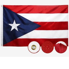 Double Sided Puerto Rico Flag 3x5 Outdoor Made In USA Puerto Rican Flags Embroidered，Heavy Duty 210D Nylon,Sewn Stripes, Stronger Brass Grommets,4 Stitched Hemming,Perfect for Outside