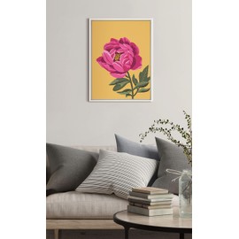 Kate and Laurel Sylvie Bright Peony Framed Canvas Wall Art by Maria Filar, 18x24 White, Natural Floral Art for Wall