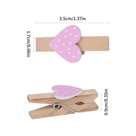50 Pcs Wooden Photo Display Clips Colored Mini Wooden Heart pegs, Craft Photo Clips DIY Craft Clips with Jute Twine String, Wall Hanging Picture and Cards (3.5cm)