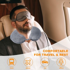 Far win Travel Pillow,100% Pure Memory Foam U Shaped Neck Pillow,Super Lightweight Portable Headrest Great for Airplane, Car,Home,Office,Sleeping Rest (Grey)