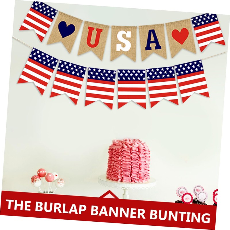 jojofuny 2sets USA Patriotic Bunting American Independence Day Banner Love