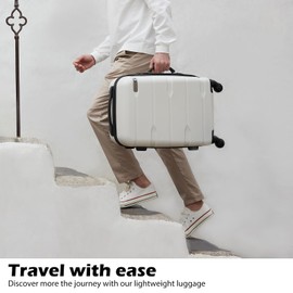 Coolife Luggage PC+ABS Hardshell Suitcase with TSA Lock, Spinner Checked Lightweight (White, 24in)