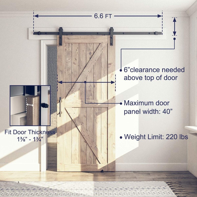 SMARTSTANDARD 6.6FT Sliding Barn Door Hardware Kit (Include 6.6ft Track