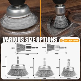 Junchamp 10PCS Professional Wire Wheel Brush Set, Steel Cup Wire Brush for Drill with 1/4 Inch Hex Shank, Wire Brushes Drill Attachments for Cleaning Rust Removal, Corrosion & Scrub Surfaces