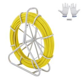 VEVOR Fiberglass Fish Tape 656 FT x 1/4 inch, Fish Tape Duct Rodder Puller with Durable Steel Stand, Non-Conductive Fishtape Wire Cable Running Rod for Walls, Floor and Electrical Conduit