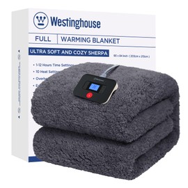 Westinghouse Electric Blanket Full Size, Soft Plush Sherpa Heated Blanket with 10 Heating Levels & 1-12 Hours Auto-Off, Machine Washable, 80x84 inches, Darkgrey