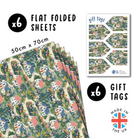 Geschenkpapier Mädchen – Cottagecore Village Floral – 6 Blatt ästhetisches Geschenkpapier Geburtstag für Frauen – mit Aufklebern – recycelbar – von Central 23