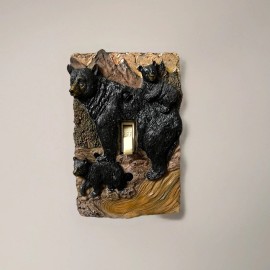 DeLeon Rustic Bear Family 3D Wildlife Light Switch Plate Mountain Scene Wall Cover