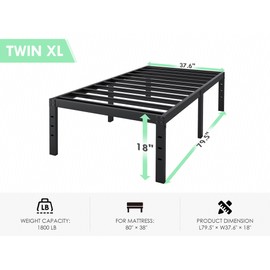 QEROMY Twin XL Bed Frames - 18 in Sturdy Platform Bed Frame Twin XL, Heavy Duty Metal Bed Frame No Box Spring Needed, Quick & Easy Assembly, No Noise, Black