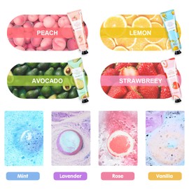 Bath Bombs for Women Gift Set, 8 Pack Bubble Bath Bombs and Hand Cream Spa Set, with Essential Oils to Moisturize Dry Skin, Christmas Gifts for Women, Ideal Gifts for Girlfriend Her Mom Corworker Birthday Thanksgiving