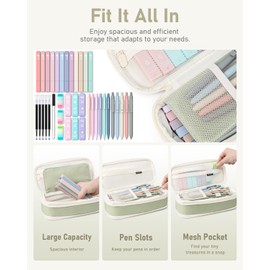 Four Candies 39 PCS Aesthetic School Supplies with Cute Pen Case, 12 Pastel Highlighters, 5 Black Ink Gel Pens, 6 Mechanical Pencils Set for Students Stationary College Essentials (Green)