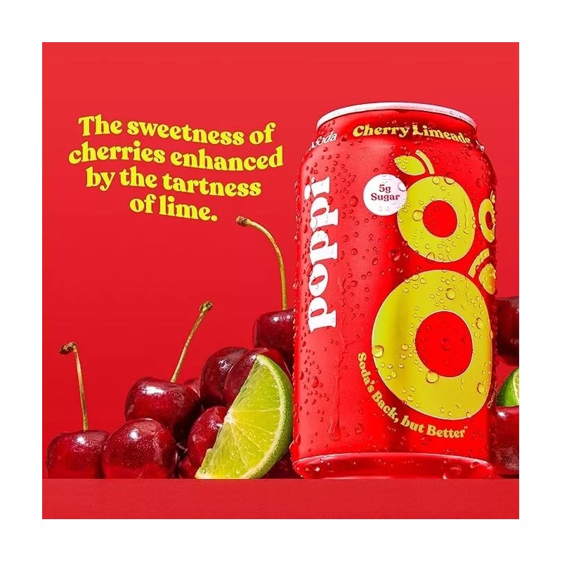 Poppi Cherry Limeade Flavor, 12 Fl Oz, Pack of 12