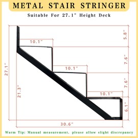 3 Packs Metal Stair Step Stringers, 3 Step Steel Riser Stringer for 27.1inch Height Deck(Polished Black)