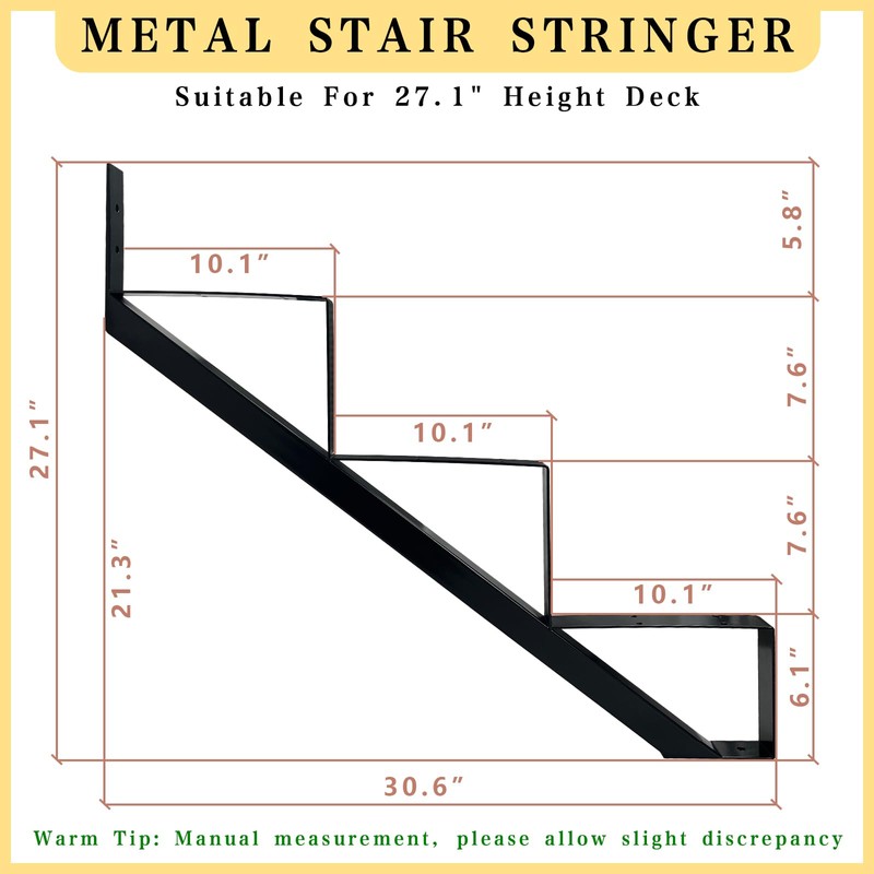 3 Packs Metal Stair Step Stringers, 3 Step Steel Riser