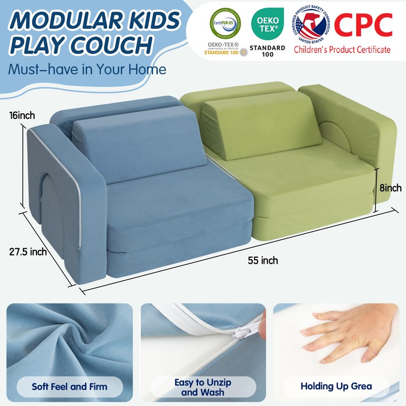 CAPAKIDS Kids Couch, Modular Kids Play Couch with 1000+ Building