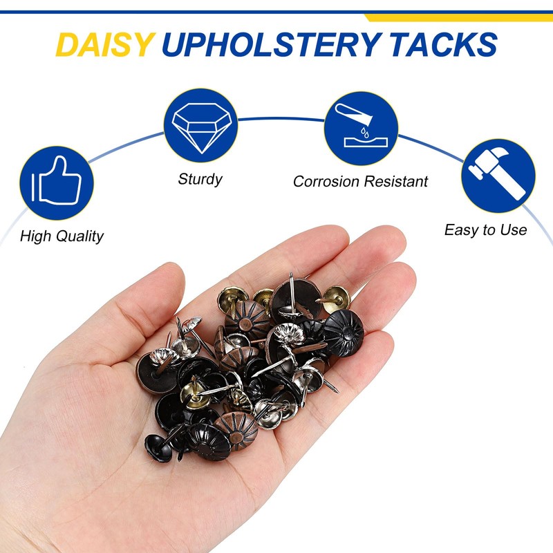 Daisy Upholstery Tacks, 7/16" x 11/16" Vintage Nails 100 Pcs