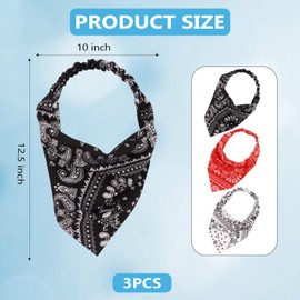 CURASA 3PCS Hair Scarf Headband for Women Triangle Elastic Head Bandanas Vintage Boho Non Slip Headpiece Fashion Stretch Knitted Headwrap Turban With Hair Pins Portable Printed Hair Ties Accessories
