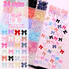 BELICEY Bow Nail Charms, 3D Mix Color Bows Nail Art Charms, Assorted Colorful Bowknot Charms for Acrylic Nails, Cute Flatback Nail Bows Jewelry for Nails Design Manicure Accessories Crafts
