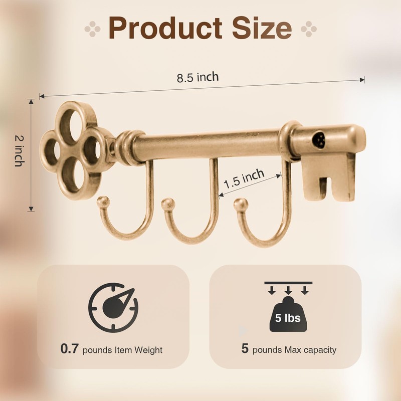 FantasHome Classic Wall Mounted Key Holder Hook Rack, Vintage Key
