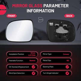 BDFHYK Driver Left Side Heated Mirror Glass Compatible with Lexus 2004-2006 RX330, 2007-2009 RX350, 2006-2009 RX400h Side View Exterior Mirror with Backing Plate (Left)