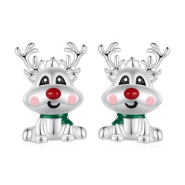MUNDELL 925 Sterling Silver Reindeer Stud Earrings Luminous Stone Hypoallergenic Earrings Christmas Earrings for Women Fine Jewelry