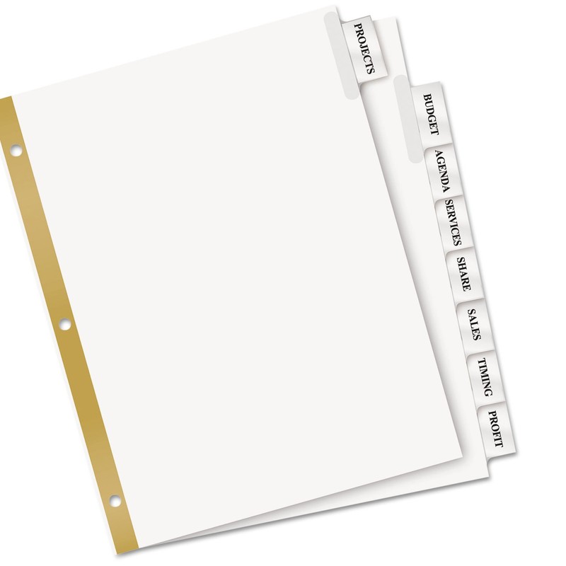 Avery 11124 Insertable Big Tab Dividers, Single 8-Tab Set, Clear-White