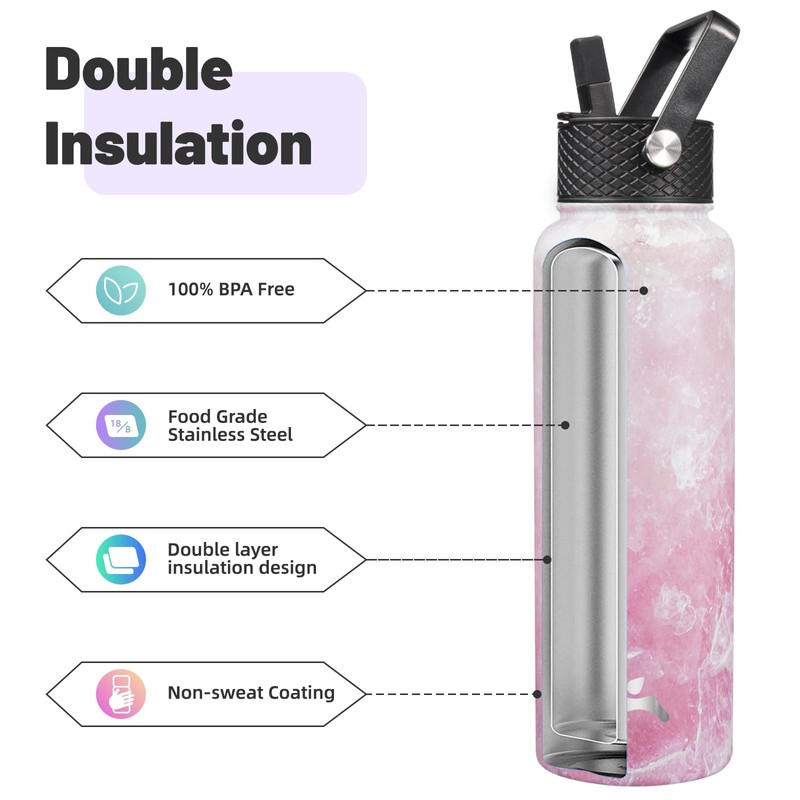 Konokyo 40oz Insulated Water Bottle Stainless Steel Sport Bottles with