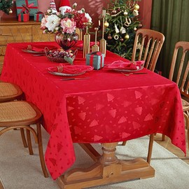 Honellaty Christmas Red Tablecloth, Jacquard Fabric Christmas Tree Pattern Table Cover Rectangle，Damask Table Cloth for Rectangle Tables, Holiday Tablecloths for Winter,Dinner,Party 60x102 inch Red
