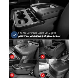 ISSYAUTO Center Console Cover Compatible with Silverado Sierra 2014-2018 with 40/20/40 Jump Seat Leather Armrest Cover (ONLY for Split Bench Seat Console)