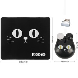 SOON GO - Juego de mouse y almohadilla inalámbricas para niños, mouse de computadora para computadora, computadora, cuaderno, PC, portátil, goma antideslizante, lindas alfombrillas de mouse, oficina en casa (negro)