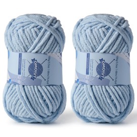 Chunky Chenille Yarn for Crocheting，Baby Yarn for Crocheting Soft Blankets，Bulky Yarns for Crochet Amigurumi，2×100g (2×74.3yds) Fluffy Velvet Yarns for Hand Knitting (2 Sky Blue)